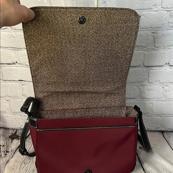 * Maxx New York Quilted Burgundy and Black Leather Trim Shoulder Bag
